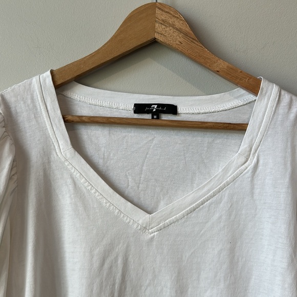 Women’s 7 for All Mankind V Neck Puff Sleeve White Tee M - Picture 4 of 5